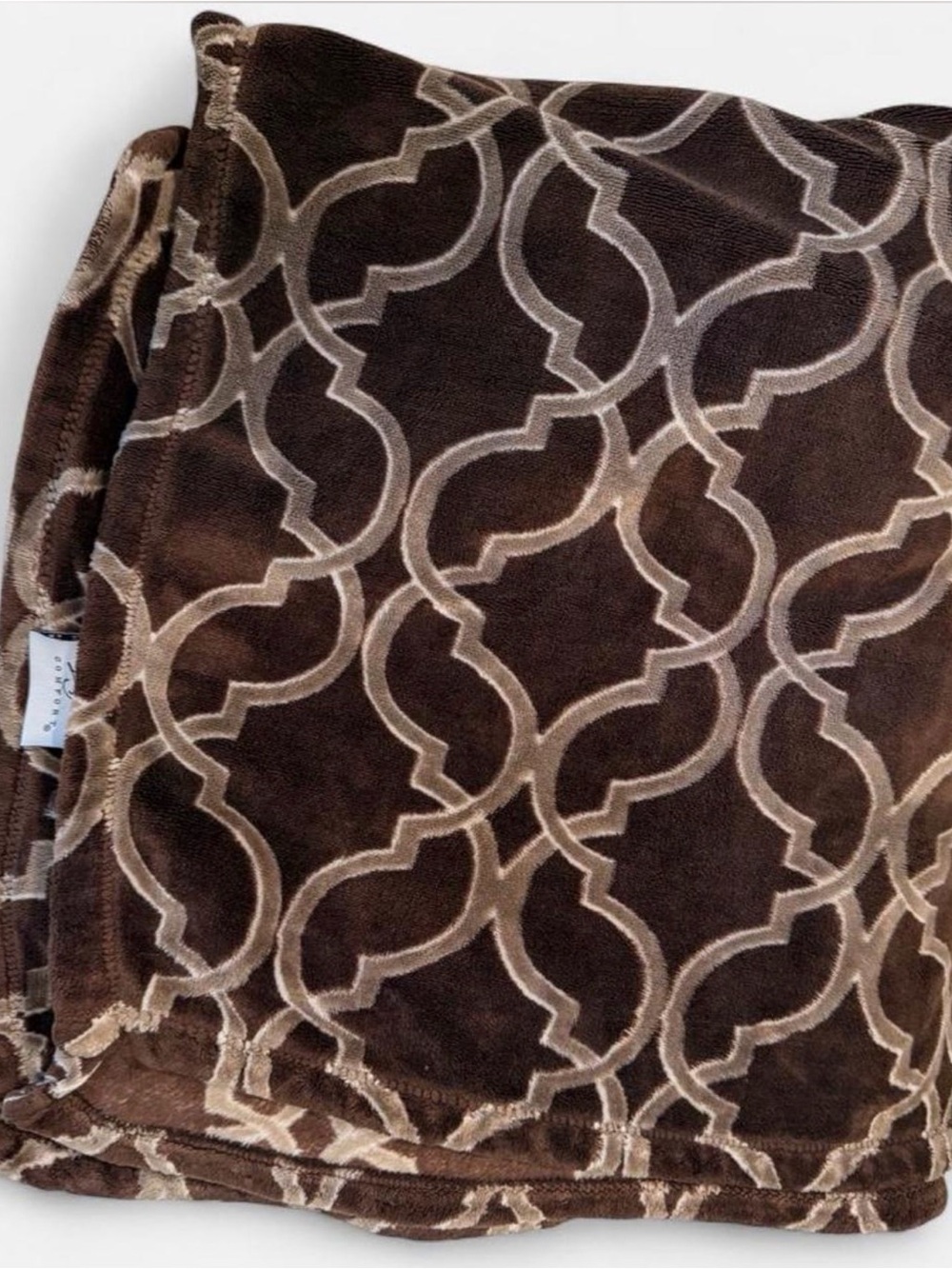 Life Comfort Large Plush Geometric Brown & Cream Throw Blanket